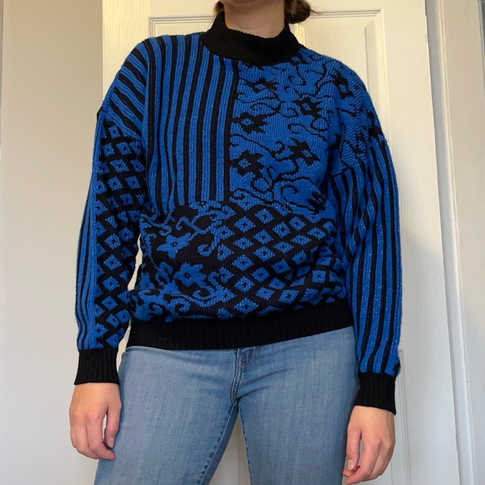Elegant Blue and Black Women's Sweater